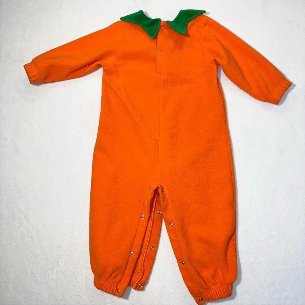Halloween Pumpkin Costume Toddler 24 Mos Orange One Piece Snap Closure Fleece